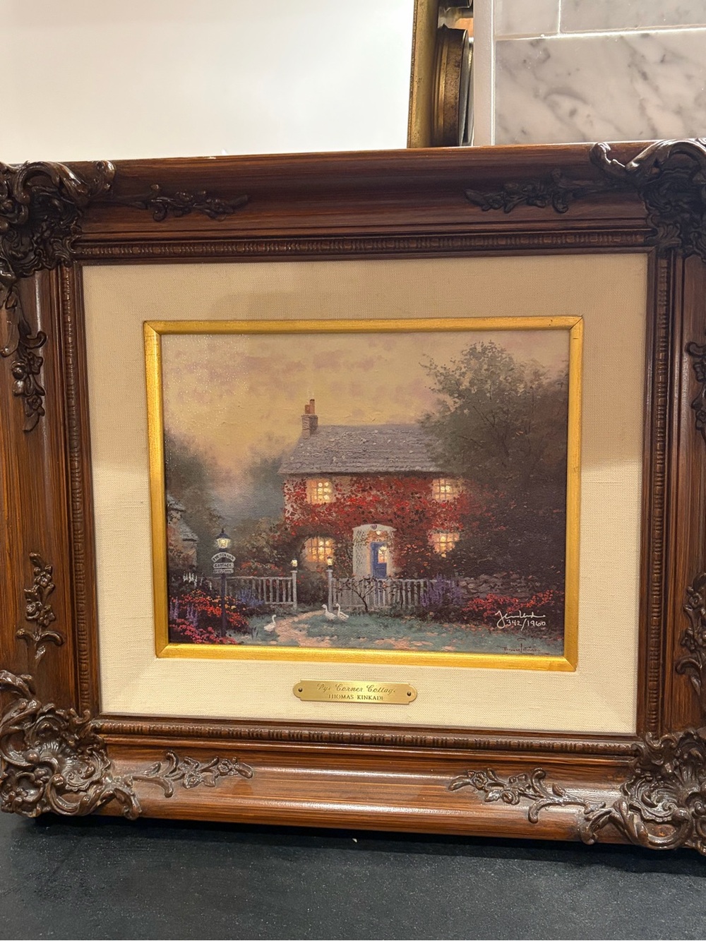 Thomas Kinkade - signed/limited edition Art Print in Brown Frame with Gold